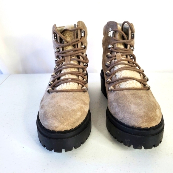 Marc Fisher LTD Suede Lug Sole Hiking Boot Size 8 Nairy Faux Fur Ankle Boot - Picture 3 of 15